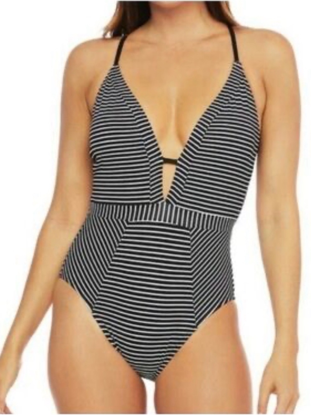 La Blanca Black and White Striped One-Piece Swimsuit SIZE 12